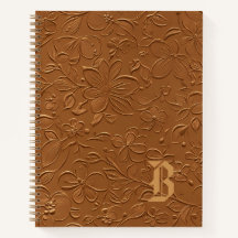 Elegant Copper Floral Monogram Spiral Notebook