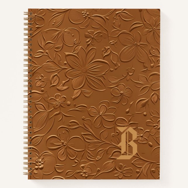 Elegant Copper Floral Monogram Spiral Notebook (Front)
