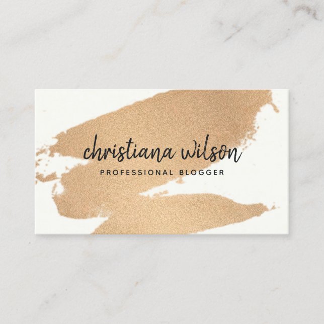 ELEGANT COPPER FOIL BLACK BRUSH STROKE CALLIGRAPHY BUSINESS CARD (Front)