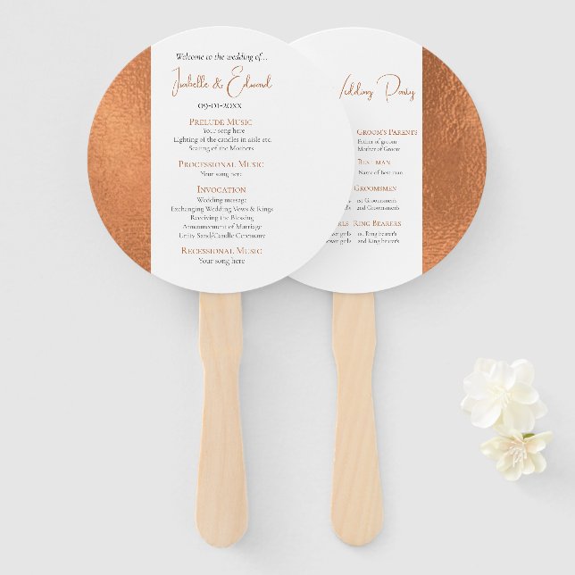 Elegant Copper Foil Customized Wedding Ceremony Hand Fan (Front and Back)