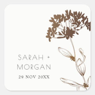 ELEGANT COPPER FOIL HYDRANGEA FLORAL WEDDING SQUARE STICKER