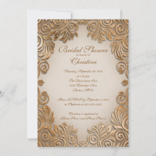 Elegant Copper Foil Leaf Bridal Shower Invitations