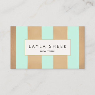 Elegant Copper Gold and Turquoise Stripes Business Card