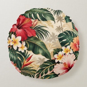 Elegant Copper Gold Autumn Leaves Botanical Patter Round Pillow