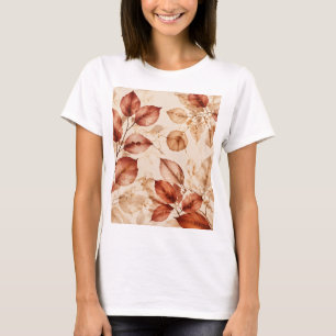 Elegant Copper Gold Autumn Leaves Botanical Patter T-Shirt