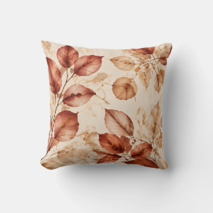 Elegant Copper Gold Autumn Leaves Botanical Patter Throw Pillow