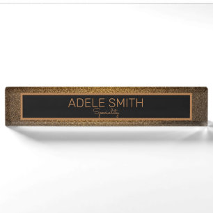 Elegant copper gold black frame glitter business nameplate