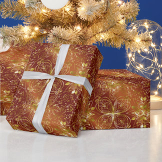 Elegant Copper Gold Florals Luxe Aesthetics Wrapping Paper