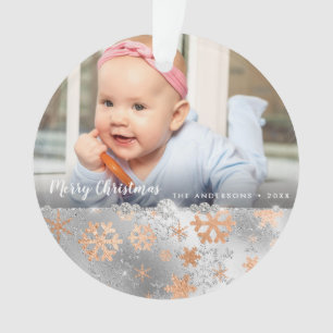 Elegant copper gold silver snowflakes custom photo ornament