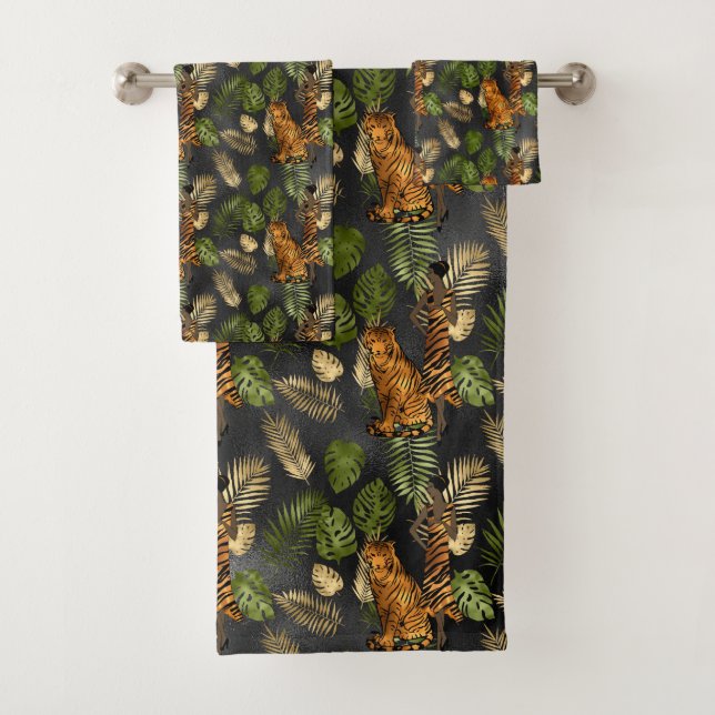 Elegant Copper Green Gold Tiger Lady Bath Towel Set (Insitu)
