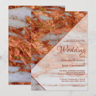 Elegant Copper Metallic Marble Geometric Wedding Invitation