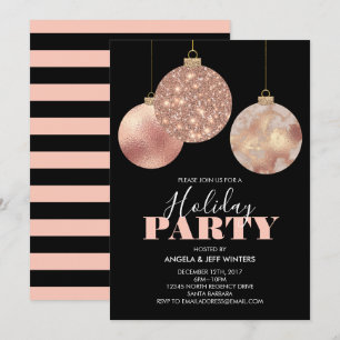 Elegant Copper Ornaments Holiday Party Invitation