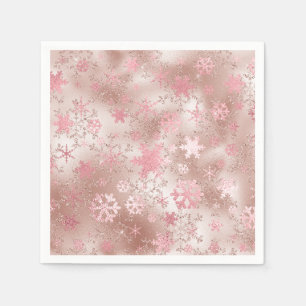 Elegant Copper & Pink Christmas Snowflake Pattern Napkin