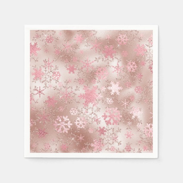 Elegant Copper & Pink Christmas Snowflake Pattern Napkin (Front)