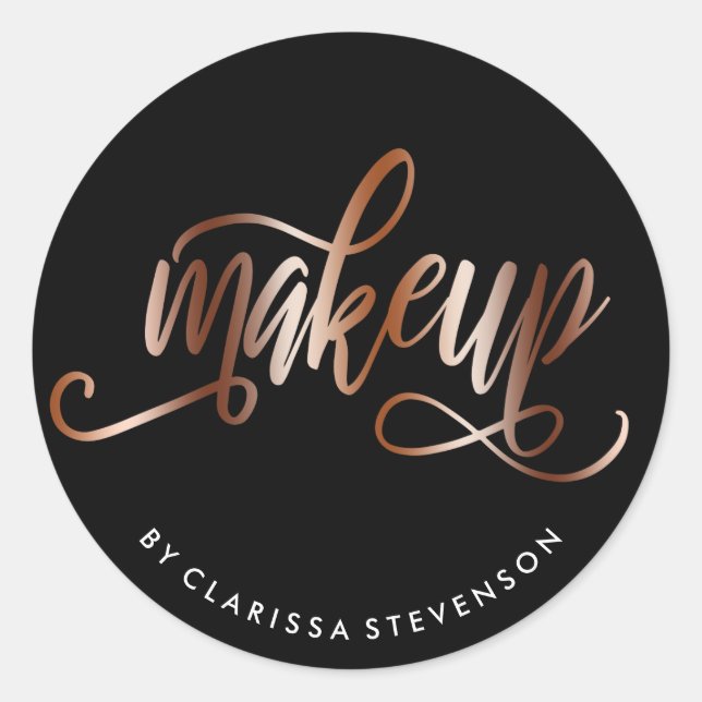 Elegant copper rose gold & black makeup artist classic round sticker (Front)