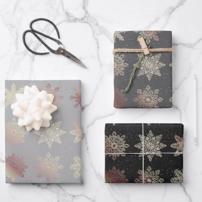 Elegant copper rose gold Christmas pattern   Wrapping Paper Sheet (Front)