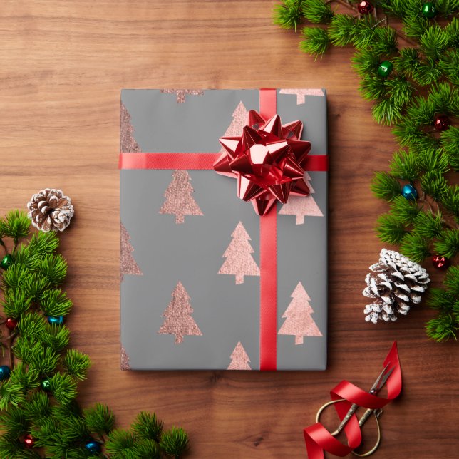 Elegant copper rose gold Christmas tree pattern Wrapping Paper (Holiday Gift)