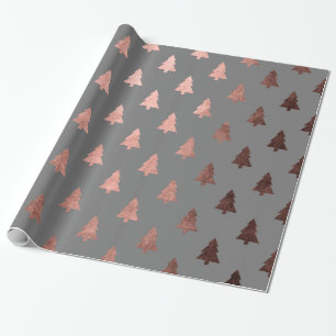 Elegant copper rose gold Christmas tree pattern Wrapping Paper