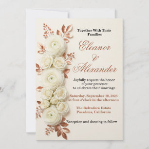 Elegant Copper Rose Gold Floral Wedding Invitation