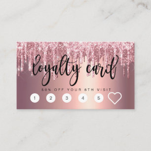 Elegant copper rose gold glitter drip hair makeup loyalty card