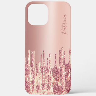 Elegant copper rose gold glitter drips custom iPhone 12 pro max case