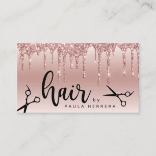 Elegant copper rose gold glitter drips hairstylist business card