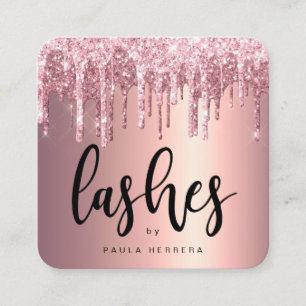 Elegant copper rose gold glitter drips lashes square business card