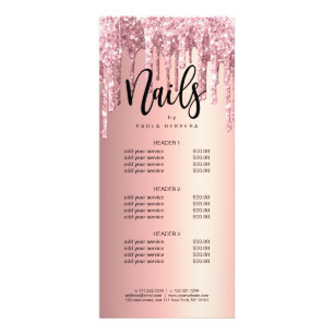 Elegant copper rose gold glitter drips nails rack card