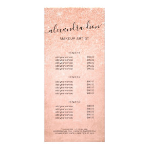 Elegant copper rose gold glitter makeup artist rack card