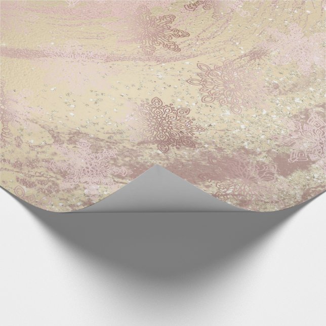 Elegant copper rose gold glitter marble snowflakes wrapping paper (Corner)