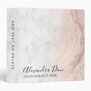 Elegant copper rose gold glitter white marble binder