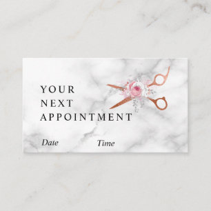 Elegant copper rose gold scissors hairstylist appointment card