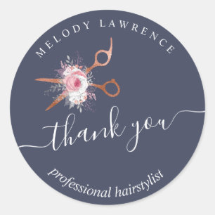 Elegant copper rose gold scissors hairstylist classic round sticker