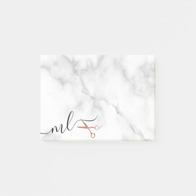 Elegant copper rose gold scissors hairstylist post-it notes (Front)