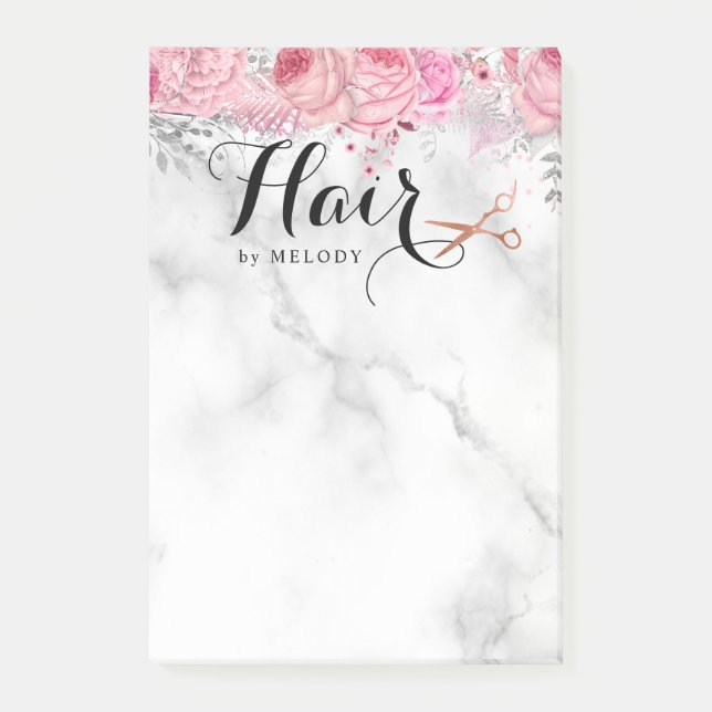 Elegant copper rose gold scissors hairstylist post-it notes (Front)