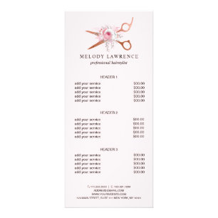 Elegant copper rose gold scissors hairstylist rack card