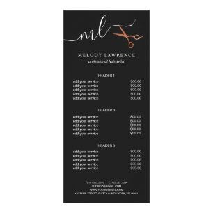 Elegant copper rose gold scissors hairstylist rack card