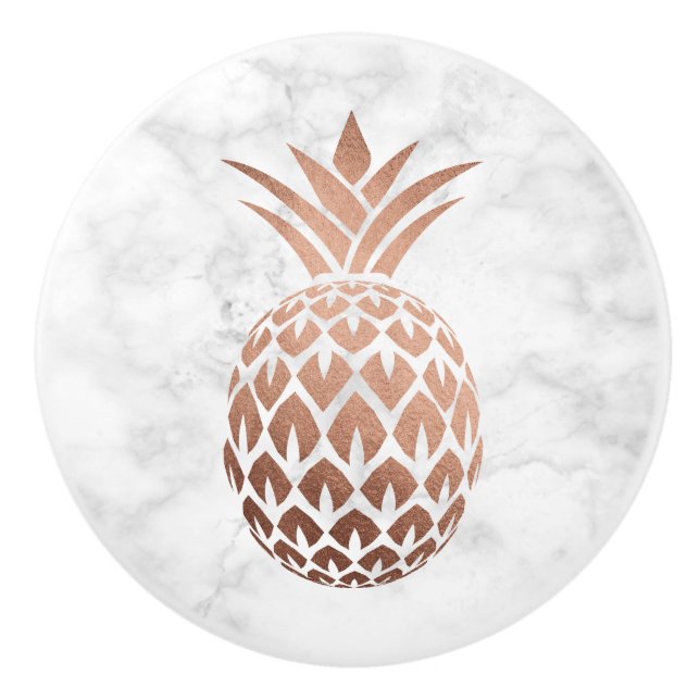 Elegant copper rose gold white marble pineapple ceramic knob (Front)