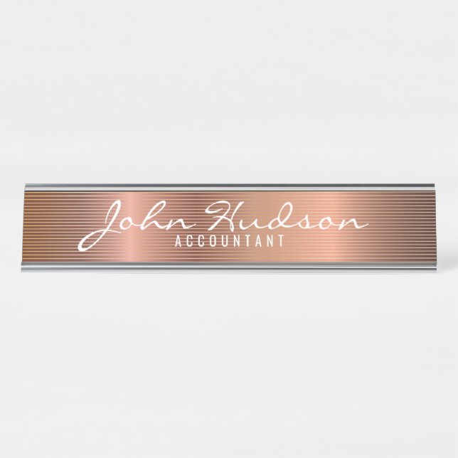 Elegant Copper Script Modern Desk Name Plate (Front)