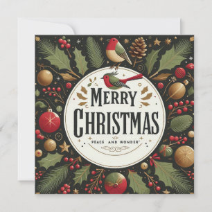 Elegant Copper Stylized Robin Merry Christmas Holiday Card