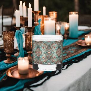 Elegant Copper Turquois Floral Pattern Whiskey Glass