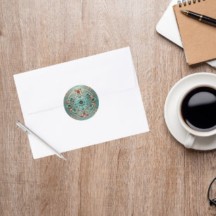 Elegant Copper Turquoise Classic Round Sticker