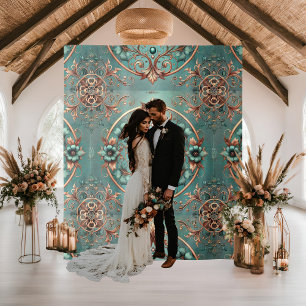 Elegant Copper Turquoise Floral Ring Formal  Tapestry