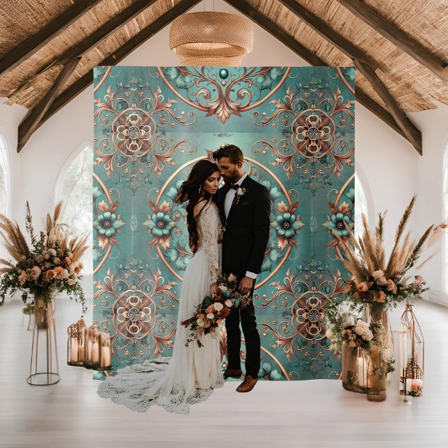Elegant Copper Turquoise Floral Ring Formal  Tapestry (Creator Uploaded)