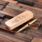 Élégant Coque de monogramme gravé et stylo en bois