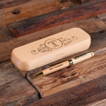 Élégant Coque de monogramme gravé et stylo en bois