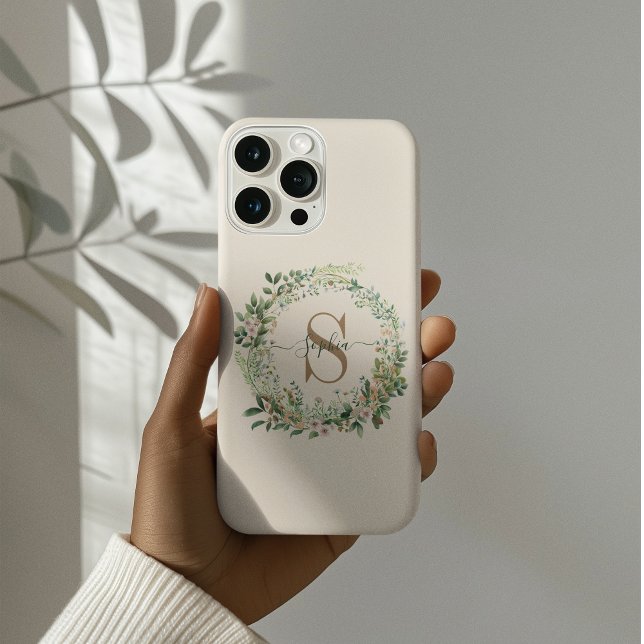 Élégant coque iphone de monogramme botanique avec  (Créateur téléchargé)