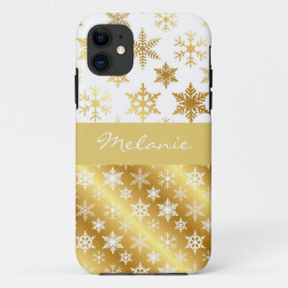 Élégant coque iphone de monogramme de neige dorée
