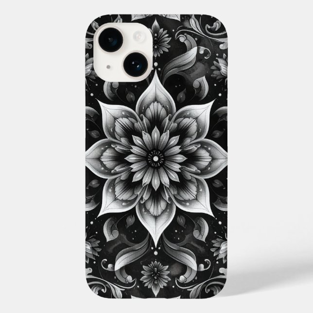 Élégant coque iphone floral blanc noir (Verso)