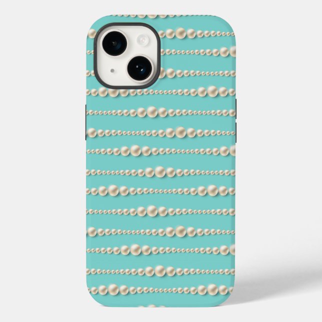 Elégant coque iphone Turquoise et perles inspiré T (Verso)